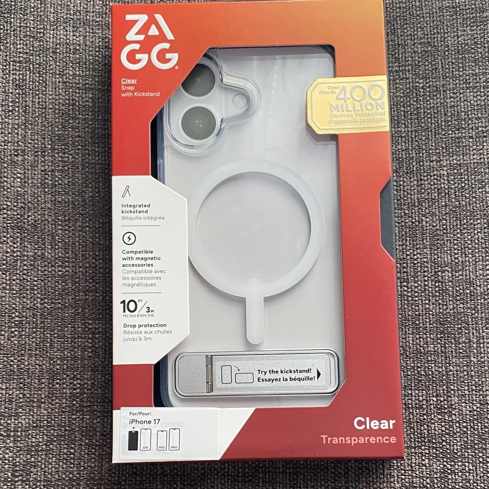 ZAGG Clear Case with Kickstand for iPhone 17 - Transparent White